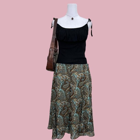 y2k paisley girly boho granola midi skirt - Picture 1 of 8